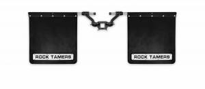 Rock Tamers - 00110 | Rock Tamers Hitch Receiver Mounted 2.5" Hub Mud Flap System | Matte Black/Stainless Steel Trim Plates