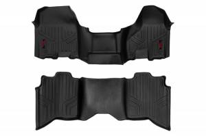 Rough Country - M-31313 | Rough Country Floor Mats Front & Rear For Ram 1500 2/4WD (2012-2018) / 1500 Classic (2019-2023) | Crew/Mega Cab, Half Length Floor Console