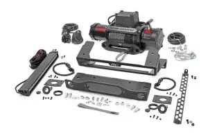 Rough Country - 51098 | Rough Country High Winch Mount For Factory Modular Bumper Ford Bronco 4WD | 2021-2023 | With PRO12000S Winch, Black Series Light Bar