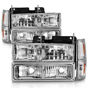 Anzo USA - 111506 | Anzo USA Crystal Headlights Chrome w/ Signal & Side Markers 8pcs (1994-1998 C,K1500 | 1994-2000 C,K2500, 3500 | 1994-1999 Suburban, Tahoe)