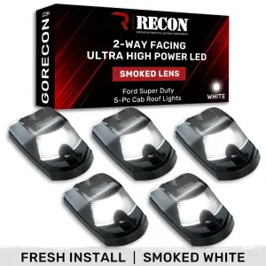 Recon Truck Accessories - 264342BKHPWH | Recon 5 Piece Smoked Cab Roof Light Set 2-Way Front & Rear Facing Ultra High-Power White LEDs (2017-2024 F250, F350 Super Duty | DID NOT come with factory installed cab roof lights)