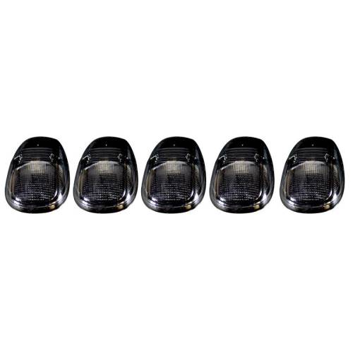 Recon Truck Accessories - 264145BK | (5-Piece Set) Smoked Cab Roof Light Lens with Amber
