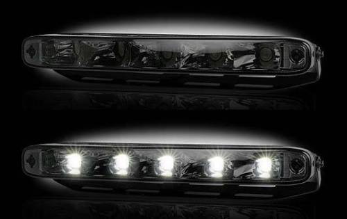 Recon Truck Accessories - 264151BK | RECON LED (DRL) Daytime Running Lights With White LED's & Rectangular Shaped Housing AKA "Audi Style" | Smoked Lens