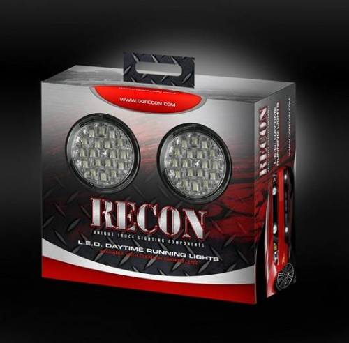 Recon Truck Accessories - 264152CL | RECON LED (DRL) Daytime Running Lights With White LED's & Round Shaped Housing | Clear Lens