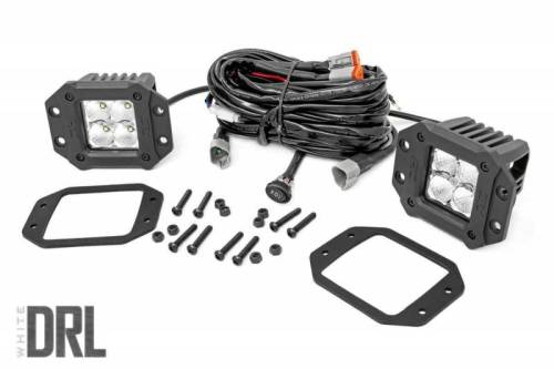 Rough Country - 70803DRL | 2-inch Square Flush Mount Cree LED Lights - (Pair | Chrome Series w/ Cool White DRL)