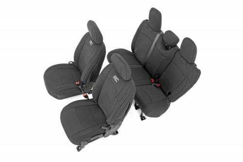 Rough Country - 91010 | Rough Country Seat Covers Front & Rear For Jeep Wrangler JL 4WD | 2018-2023 | 4 Door Model WITHOUT Rear Arm Rest