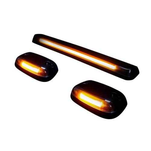 Recon Truck Accessories - 264156BKHP | (3-Piece Set) Smoked Cab Roof Light Lens with Amber High-Power OLED Bar-Style LED’s
