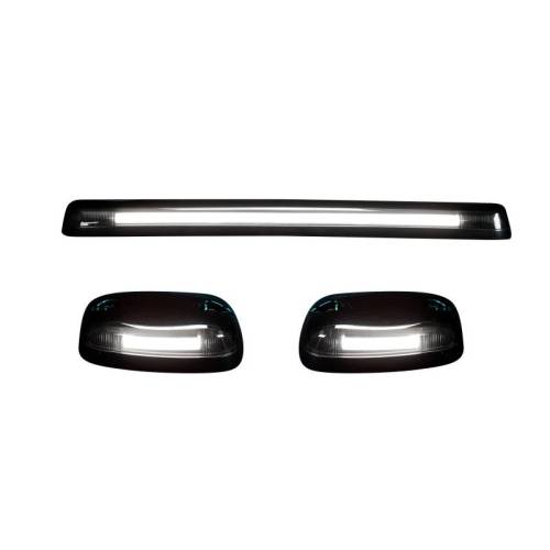 Recon Truck Accessories - 264156WHBKHP | (3-Piece Set) Smoked Cab Roof Light Lens with White High-Power OLED Bar-Style LED’s