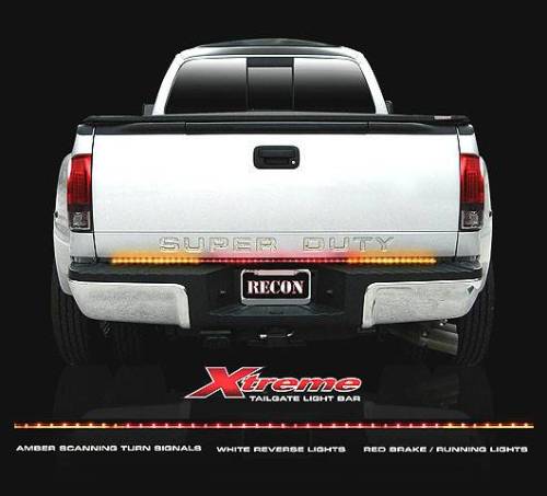 Recon Truck Accessories - 26416X | 60" Tailgate Bar w/ Ultra High-Power Dual Row LED, Amber “Scanning” LED Turn Signals & Red LED Brake/Running Lights & White LED Reverse Lights