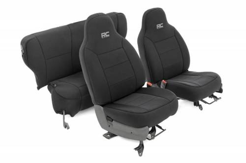 Rough Country - 91022 | Jeep Neoprene Seat Cover Set | Black [97-01 XJ w/ Non-Detachable Headrest]