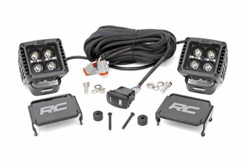 Rough Country - 70060 | Rough Country 2 Inch LED Cube Cowl Easy Mount Light Kit For Jeep Gladiator JT / Wrangler 4xe / Wrangler JL | 2018-2023 | Black Series With Amber DRL