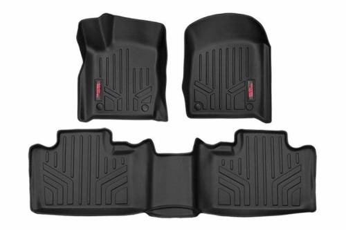 Rough Country - M-60305 | Heavy Duty Floor Mats [Front/Rear] - (13-20 Jeep Grand Cherokee WK2 w/ Factory "Post" Style Floormat Connector)