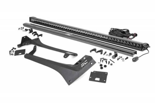 Rough Country - 70065 | Rough Country 50 Inch LED Light Bar Upper Windshield Mount Kit For Jeep Gladiator JT / Wrangler JL | 2018-2023 | Black Series, Single Row