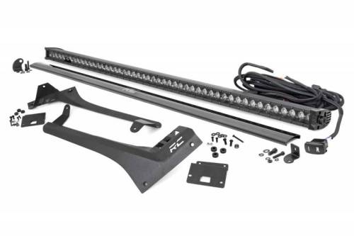 Rough Country - 70066 | Rough Country 50 Inch LED Light Bar Upper Windshield Mount Kit For Jeep Gladiator JT / Wrangler JL | 2018-2023 | Black Series With White DRL, Single Row