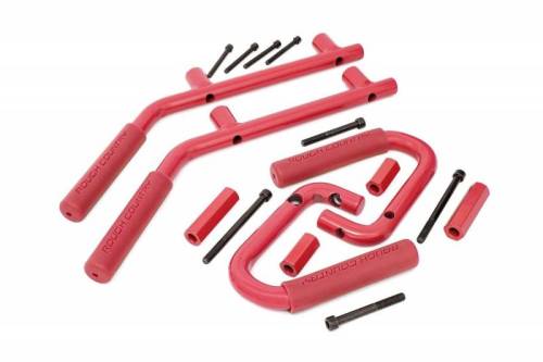 Rough Country - 6503RED | Rough Country Grab Handles For Jeep Wrangler JK (2007-2018) | Red, Front & Rear Position