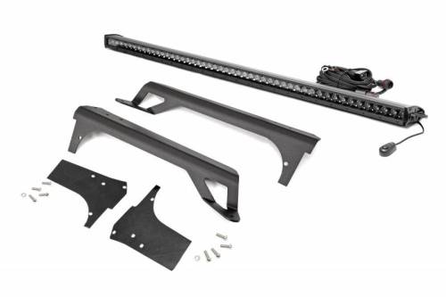 Rough Country - 70588BL | Jeep 50-inch Straight LED Light Bar Upper Windshield Kit w/ Single Row Black Series LED (97-06 TJ)