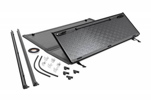 Rough Country - 47221550A | Rough Country Hard Low Profile Tri-Fold Bed Tonneau Cover For Ford F-150 (2021-2023) / F-150 Lighting (2022-2022)