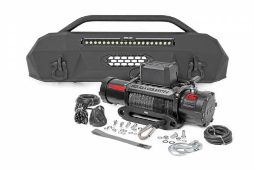 Rough Country - 10720 | Rough Country Front Hybrid Bumper For Toyota Tacoma 2/4WD | 2016-2023 | PRO9500S Winch, Black Series Light Bar