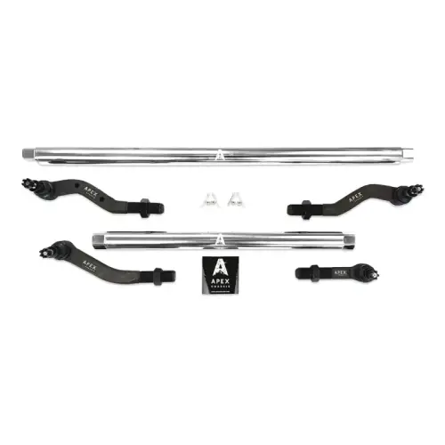 Apex Chassis - KIT125 | Apex Chassis Steering Kit 2.5 ton Tie Rod & Drag Link / DANA 44 / No Flip 4.5" Or Less For Jeep Wrangler / Gladiator (2018-2024) | Polished Aluminum