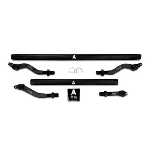 Apex Chassis - KIT120 | Apex Chassis Steering Kit 2.5 ton Tie Rod & Drag Link / DANA 30 / No Flip 4.5" Or Less For Jeep Wrangler / Gladiator (2018-2024) | Black Aluminum