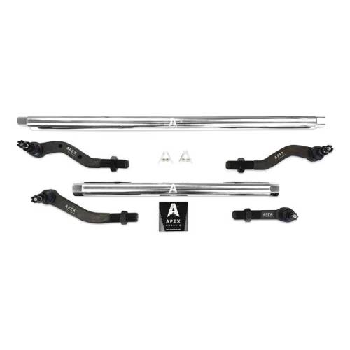 Apex Chassis - KIT125 | Apex Chassis Steering Kit 2.5 ton Tie Rod & Drag Link / DANA 30 / No Flip 4.5" Or Less For Jeep Wrangler / Gladiator (2018-2024) | Polished Aluminum