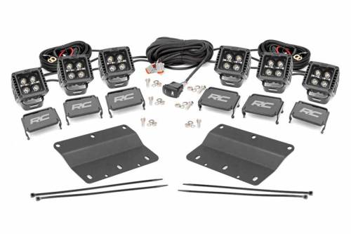 Rough Country - 51087 | Rough Country Triple LED Fog Light Kit For Factory Modular Front Bumper Ford Bronco | 2021-2023 | Black Series With White DRL