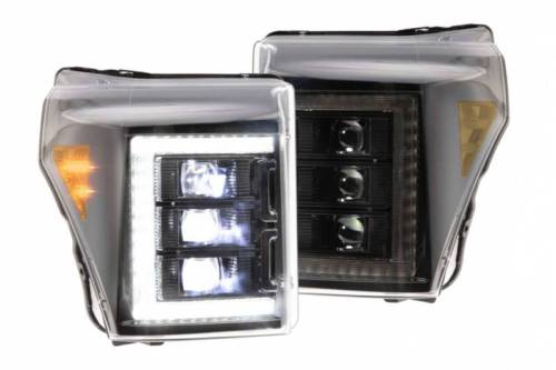 Morimoto - LF505-ASM | Morimoto XB LED Headlights With Amber Side Marker, Sequential Turn Signal, White DRL For Ford Super Duty | 2011-2016 | Pair