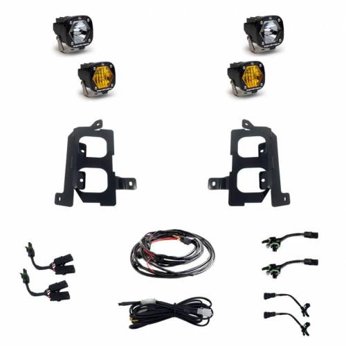 Baja Designs - 448084 | Baja Designs S1 Dual Pocket Kit Amber Fog Lights For GMC Sierra 1500 | 2019-2022 | Wide Cornering/Spot Light Pattern, Amber/Clear