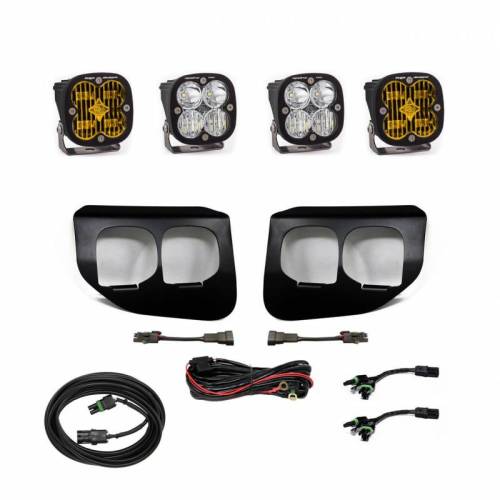 Baja Designs - 447737UP | Baja Designs Squadron SAE/Pro Pocket Kit Amber Fog Lights With Upfitter Connector For Ford F-250/F-350 Super Duty | 2020-2022