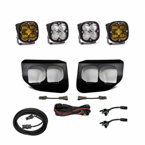 Baja Designs - 447739UP | Baja Designs Squadron SAE/Sport Pocket Kit Amber & Clear Fog Lights With Upfitter Connector For Ford F-250/F-350 Super Duty | 2020-2022