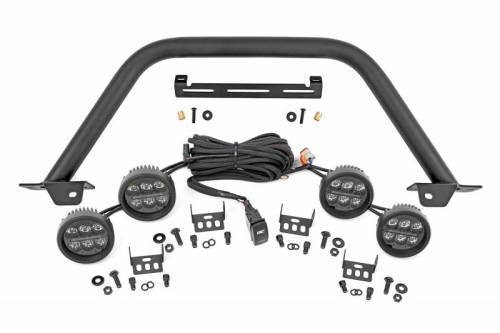 Rough Country - 51112 | Rough Country OE Modular Bumper Safari Bar Kit For Ford Bronco | 2021-2023 | Quad 3.5 Inch Round With Amber DRL LED Lights