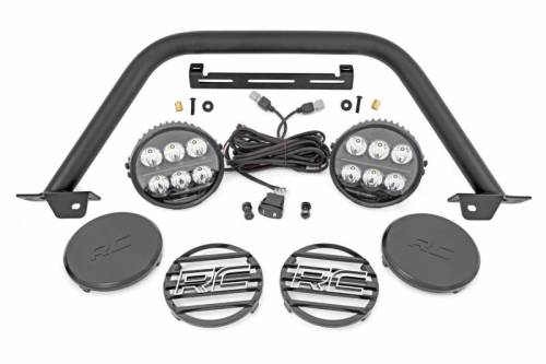 Rough Country - 51113 | Rough Country OE Modular Bumper Safari Bar Kit For Ford Bronco | 2021-2023 | Pair Of 6 Inch Round Black Series With Amber DRL LED Lights