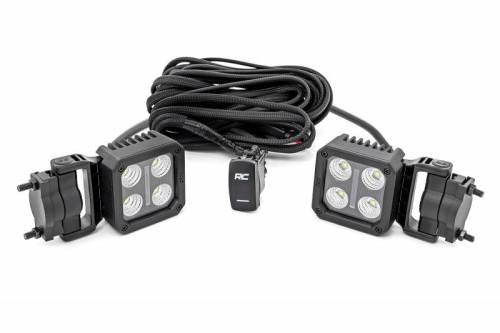Rough Country - 70802 | Rough Country 2 Inch Off-Road Use Square Flood White / Amber LED Light With Swivel Mount | Pair, Universal