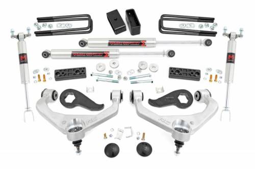 Rough Country - 95640 | Rough Country 3 Inch Lift Kit With Upper Control Arms For Chevrolet / GMC 3500 HD DRW 2/4WD | 2020-2024 | M1 Shocks