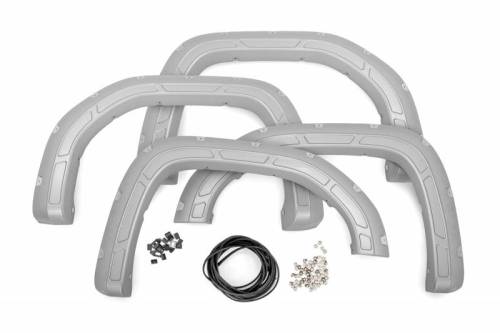 Rough Country - A-G11950-GAN | Rough Country Defender Pocket Fender Flares For GMC Sierra 1500 2/4WD | 2019-2024 | Silver Ice Metallic (GAN)