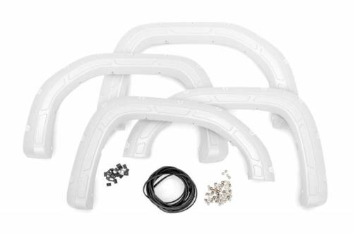 Rough Country - A-G11950-GAZ | Rough Country Defender Pocket Fender Flares For GMC Sierra 1500 2/4WD | 2019-2024 | Summit White (GAZ)