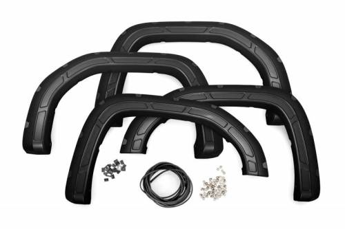 Rough Country - A-G11950-GBA | Rough Country Defender Pocket Fender Flares For GMC Sierra 1500 2/4WD | 2019-2023 | Black (GBA)