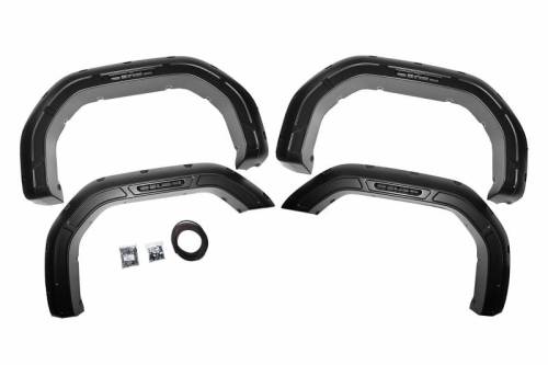 Rough Country - A-G12011 | Rough Country Defender Pocket Fender Flares For GMC Sierra 2500 HD/3500 HD | 2020-2023 | Flat Black