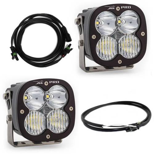 Baja Designs - 447668UP | Baja Designs XL Pro Bumper LED Light Pod Kit For Jeep Gladiator JT / Wrangler JL | 2018-2022 | Driving/Combo Light Pattern, Clear, Upfitter Wiring, With OE Steel Bumper