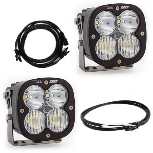 Baja Designs - 447669UP | Baja Designs XL80 Bumper LED Light Pod Kit For Jeep Gladiator JT / Wrangler JL | 2018-2022 | Driving/Combo Light Pattern, Clear, Upfitter Wiring, With OE Steel Bumper