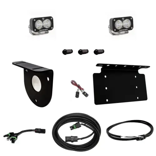 Baja Designs - 447764UP | Baja Designs S2 Sport Dual Reverse Light Kit For Ford Bronco | 2021-2023 | Wide Cornering Light Pattern, Clear, Upfitter Wiring, With License Plate Mount