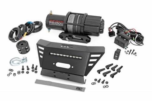 Rough Country - 92079 | Rough Country Winch Mount With 10 Inch Slimline LED Light Bar For Honda Pioneer 520 (SXS520M2) | 2022-2023 | With Mount & RS4500S Winch