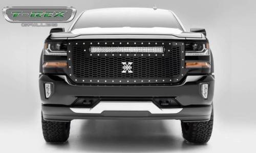 T-Rex Billet - 7311281 | T-Rex Laser Torch Series Grille | Laser Cut Pattern | Mild Steel | Black | Chrome Studs | 1 Pc | Replacement