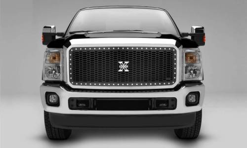 T-Rex Billet - 7715461 | T-Rex Laser X Series Grille | Laser Cut Pattern | Mild Steel | Black | Chrome Studs | 1 Pc | Insert