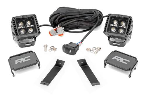 Rough Country - 70081 | Rough Country LED Ditch Light Kit For Jeep Cherokee KL | 2014-2021 | Black Series With Amber DRL