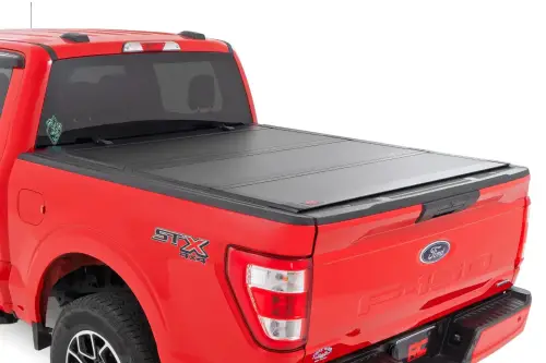 Rough Country - 49220550 | Rough Country Hard Tri-Fold Flip Up Bed Cover (2015-2020 F150 Pickup 2WD/4WD | 5'7" Bed)