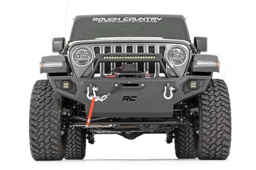 Rough Country - 10585 | Rough Country Front Winch Bumper With LED Lights For Jeep Gladiator JT/Wrangler 4xe, JK, JL | 2007-2023