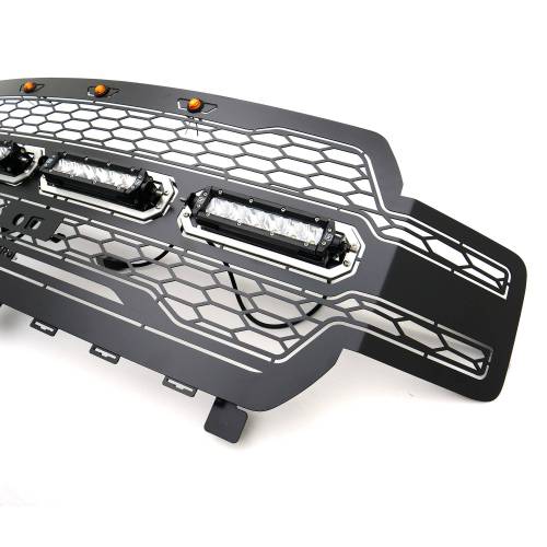 T-Rex Billet - 6515791 | T-Rex Revolver Series LED Grille | Laser Cut Pattern | Mild Steel | Black | Chrome Studs | 1 Pc | Replacement | Incl. 6 in. LED