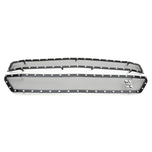 T-Rex Billet - 6711241 | T-Rex X-Metal Series Mesh Grille Assembly | Small Mesh | Mild Steel | Black | Chrome Studs | 2 Pc | Insert