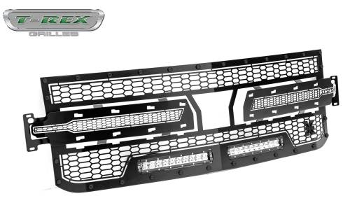 T-Rex Billet - 7311261-BR | T-Rex Stealth Laser Torch Series Grille | Laser Cut Pattern | Mild Steel | Black | Black Studs | 1 Pc | Replacement | Incl. 10 in. LED